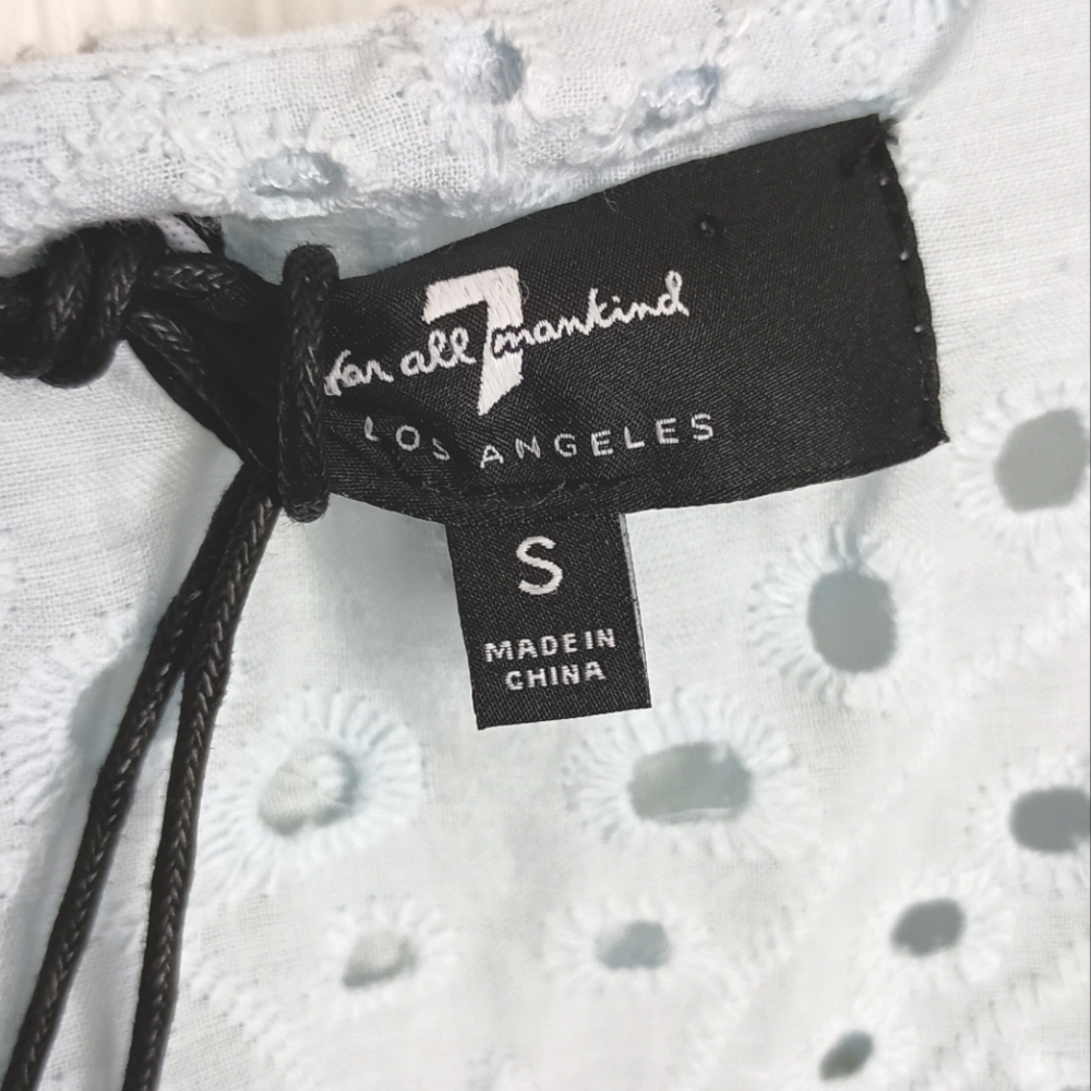 NWT 7 For All Mankind Eyelet Scalloped Tiered Midi Dress in Pale Blue Size Small - Picture 5 of 10